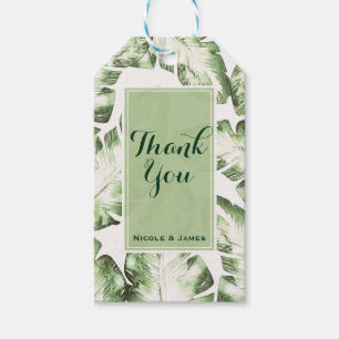 Elegant White Green Tropical Beach Leaves Wedding Gift Tags