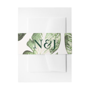 Elegant White Green Tropical Beach Leaves Wedding Invitation Belly Band