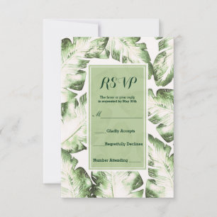 Elegant White Green Tropical Leaves RSVP Reply Card