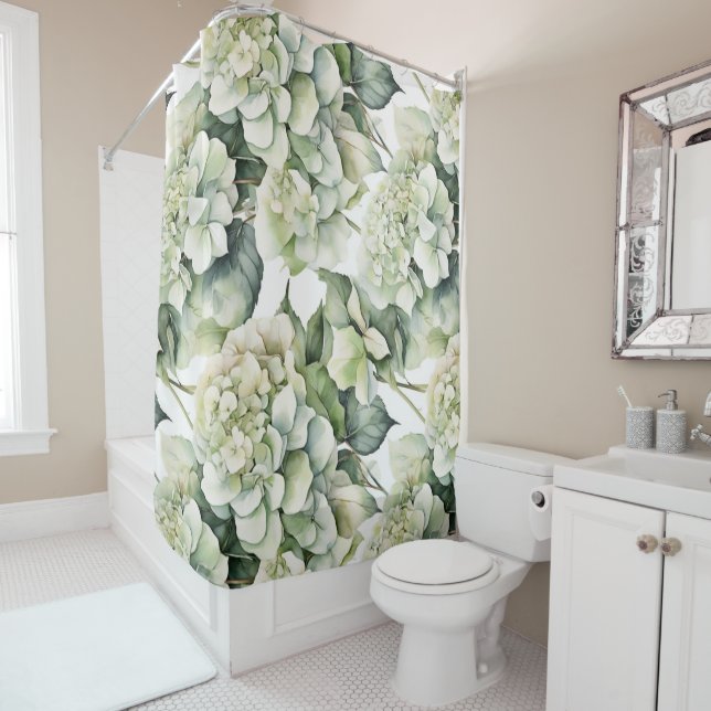 Elegant white green watercolor floral hydrangeas (In Situ)
