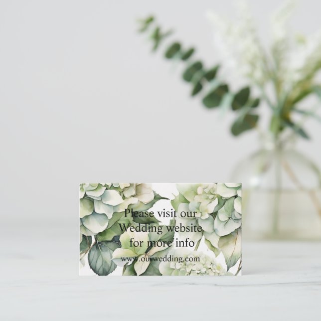 Elegant white green watercolor floral hydrangeas enclosure card (Standing Front)