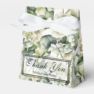 Elegant white green watercolor floral hydrangeas favor box