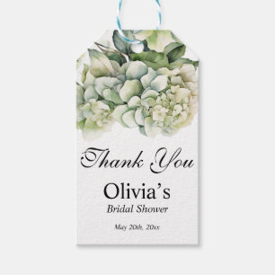 Elegant white green watercolor floral hydrangeas gift tags