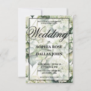 Elegant white green watercolor floral Wedding Invitation
