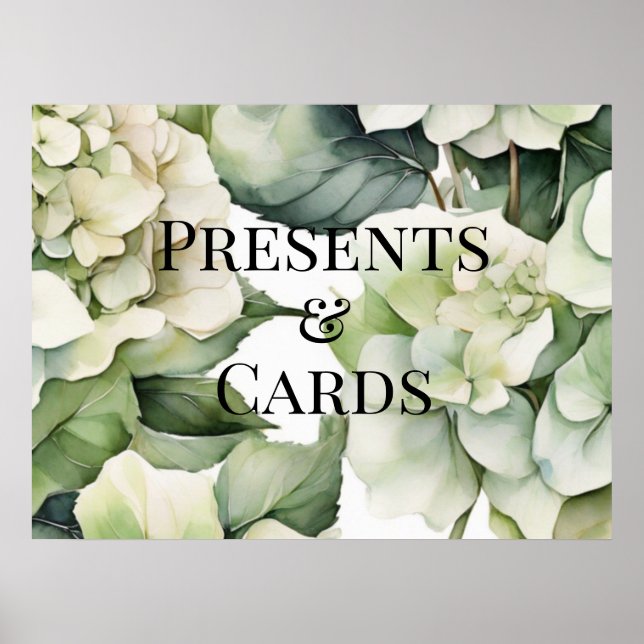 Elegant white green watercolor floral wedding poster (Front)