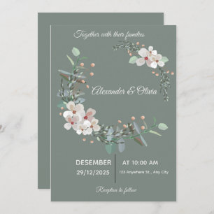 Elegant White & Green Wedding Invitation