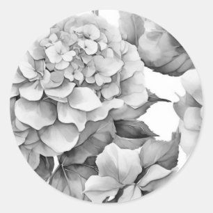 Elegant white grey black floral watercolor  classic round sticker