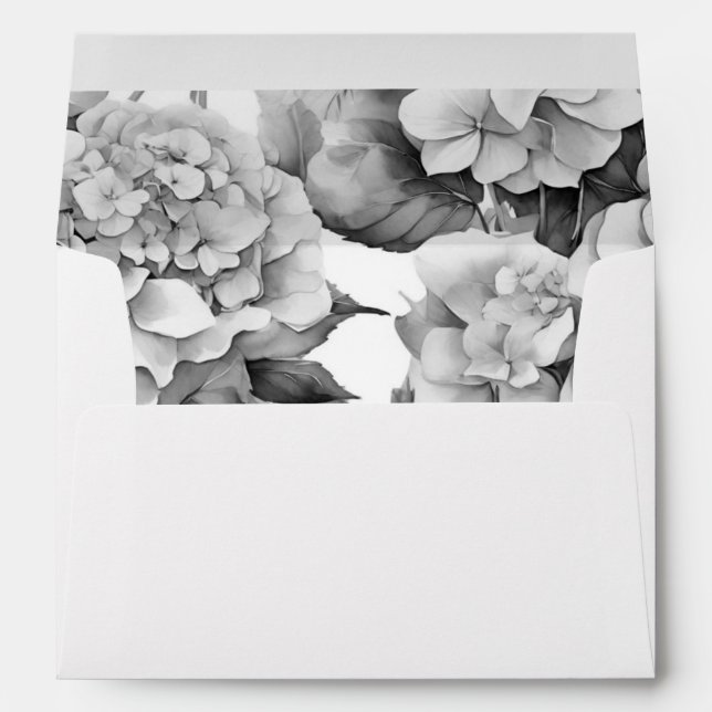 Elegant white grey black floral watercolor  envelope (Back (Bottom))
