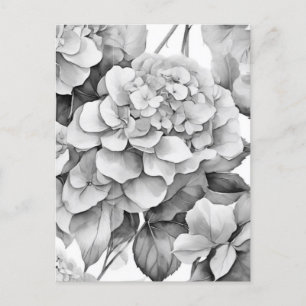 Elegant white grey black floral watercolor postcard