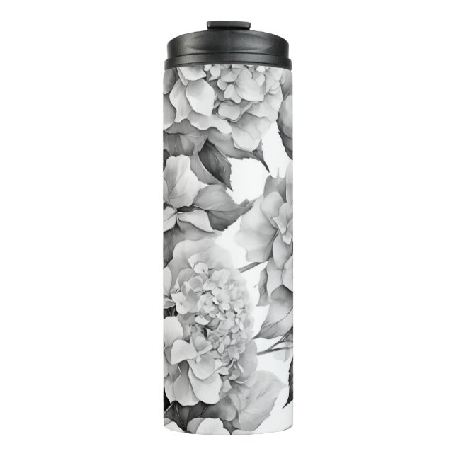 Elegant white grey black floral watercolor  thermal tumbler (Front)