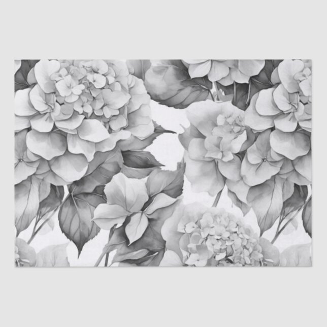 Elegant white grey black floral watercolor  tissue paper (Front)