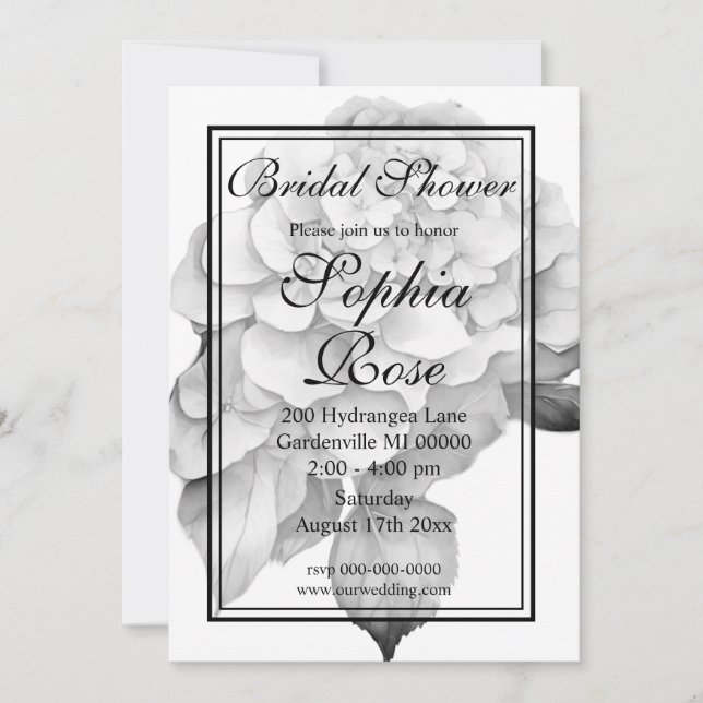 Elegant white grey black watercolor floral  invitation (Front)