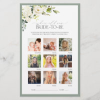 Elegant White Grey Green Bridal Shower Game