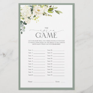 Elegant White Grey Green Bridal Shower Game