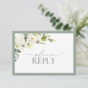 Elegant White Grey Green Floral Watercolor RSVP Card