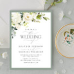 Elegant White Grey Green Floral Watercolor Wedding Invitation<br><div class="desc">Based on our bestselling Bridal Shower invitation, this gorgeous modern, elegant square wedding invitation features a bouquet of white flowers such as roses and hydrangea, and botanical greenery, and is bordered in a soft grey green. Personalize your details accented with beautiful modern hand lettered calligraphy in soft off-black. Contact designer...</div>