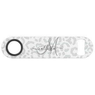 Elegant White Grey Leopard Cheetah Animal Print Bar Key
