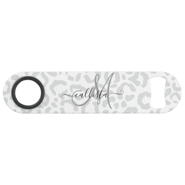 Elegant White Grey Leopard Cheetah Animal Print Bar Key (Front (Horizontal))