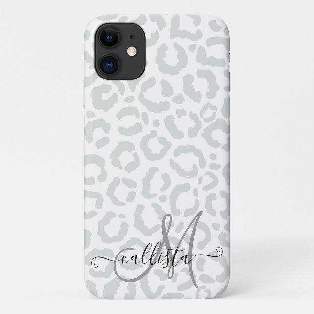 Elegant White Grey Leopard Cheetah Animal Print Case-Mate iPhone Case (Back)