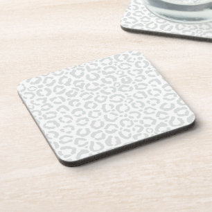 Elegant White Grey Leopard Cheetah Animal Print Coaster