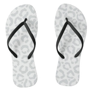 Elegant White Grey Leopard Cheetah Animal Print Flip Flops