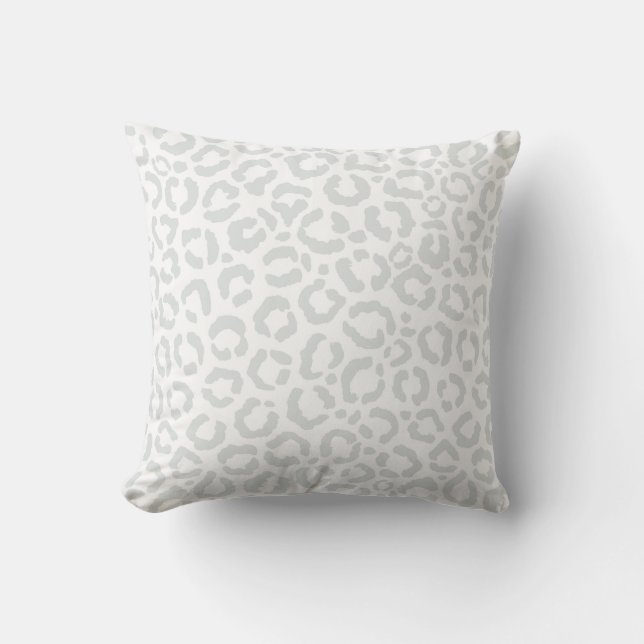 Elegant White Grey Leopard Cheetah Animal Print Outdoor Pillow (Front)