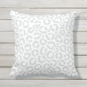 Elegant White Grey Leopard Cheetah Animal Print Outdoor Pillow