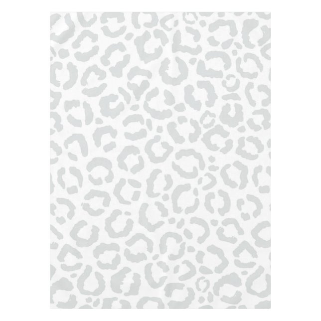 Elegant White Grey Leopard Cheetah Animal Print Tablecloth (Front)