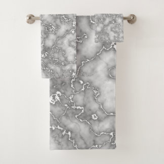 Elegant White Grey Marble Bath Towel Set