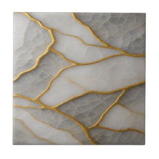 Elegant White & Grey Marble with Gold Veins Luxury Tile