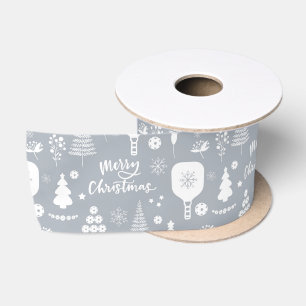 Elegant white & grey Merry Christmas Satin Ribbon