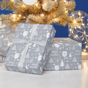 Elegant white & grey Merry Christmas  Wrapping Paper