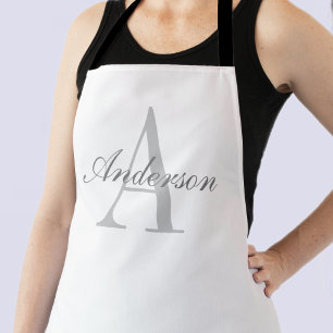 Elegant White & Grey Monogram Apron