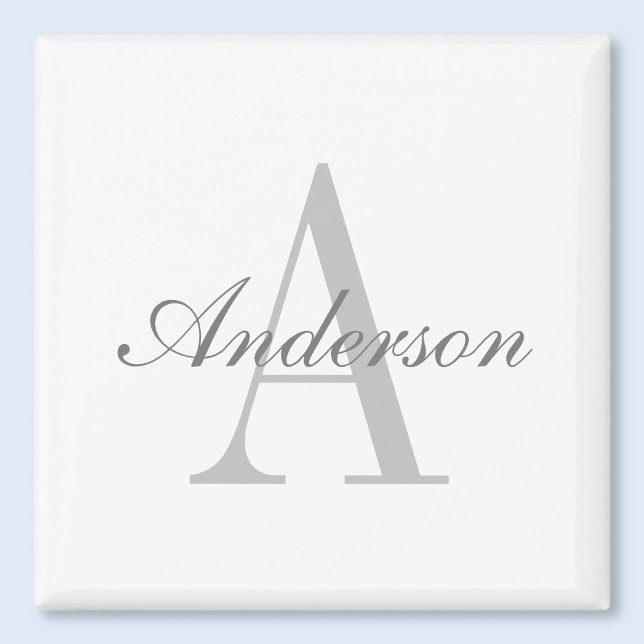 Elegant White & Grey Monogram Classic Round Sticke Magnet (Creator Uploaded)