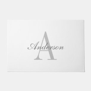 Elegant White & Grey Monogram Doormat