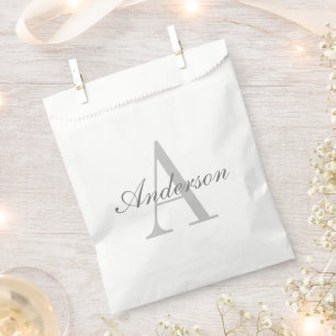 Elegant White & Grey Monogram Favour Bag