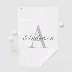 Elegant White & Grey Monogram Golf Towel
