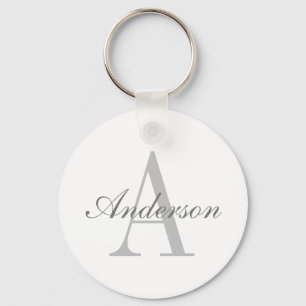 Elegant White & Grey Monogram Keychain