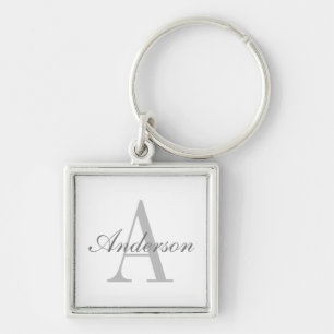 Elegant White & Grey Monogram Keychain