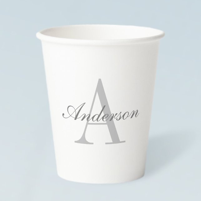 Elegant White & Grey Monogram Paper Cups (Creator Uploaded)