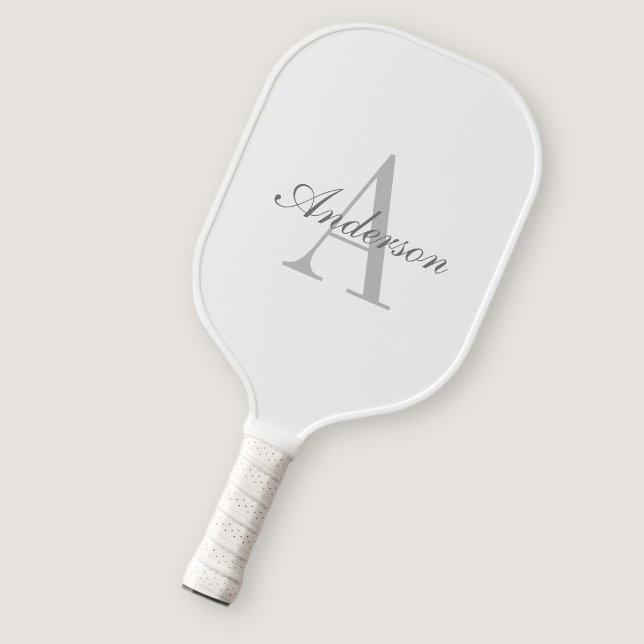 Elegant White & Grey Monogram Pickleball Paddle (Creator Uploaded)