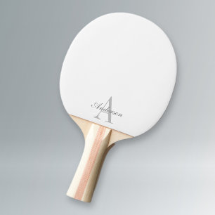 Elegant White & Grey Monogram Ping Pong Paddle