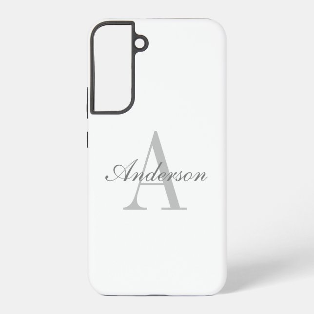 Elegant White & Grey Monogram Samsung Galaxy S22+ Case (Back)