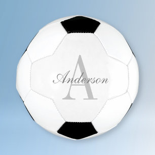 Elegant White & Grey Monogram Soccer Ball