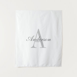 Elegant White & Grey Monogram Tapestry