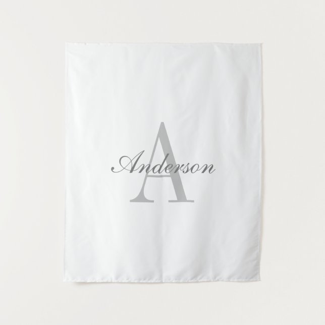 Elegant White & Grey Monogram Tapestry (Front)