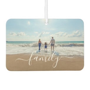 Elegant White Handwritten Script Family Photo Air Freshener