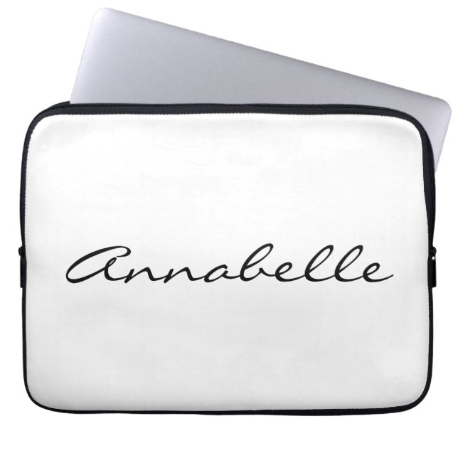 Elegant White Handwritten Script Name Custom Laptop Sleeve (Front)