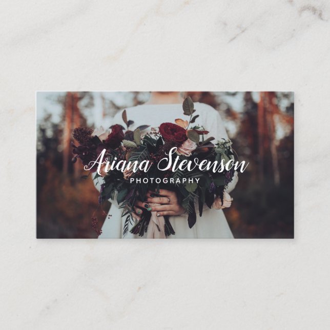 Elegant white handwritten script photography plain business card (Front)