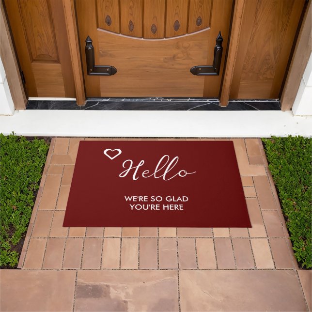 Elegant White Heart Hello So Glad You're Here Doormat (Outdoor)